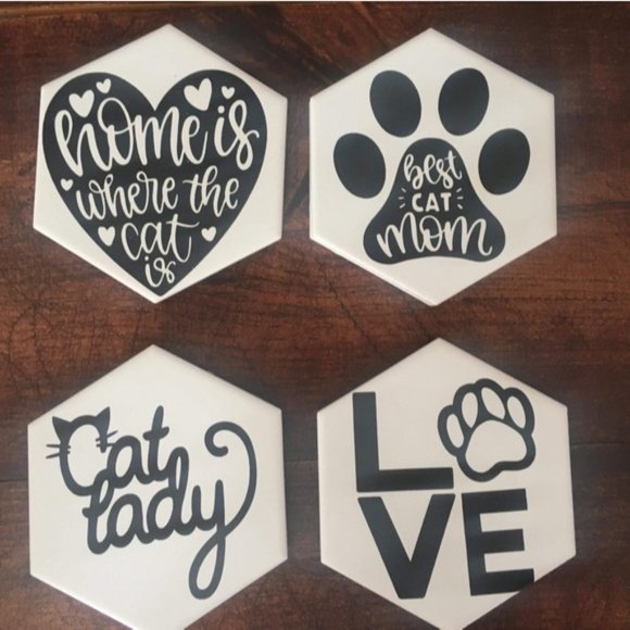 Hand Crafted | Humorous Cat Coasters [4 pack] - Picture 4 of 6